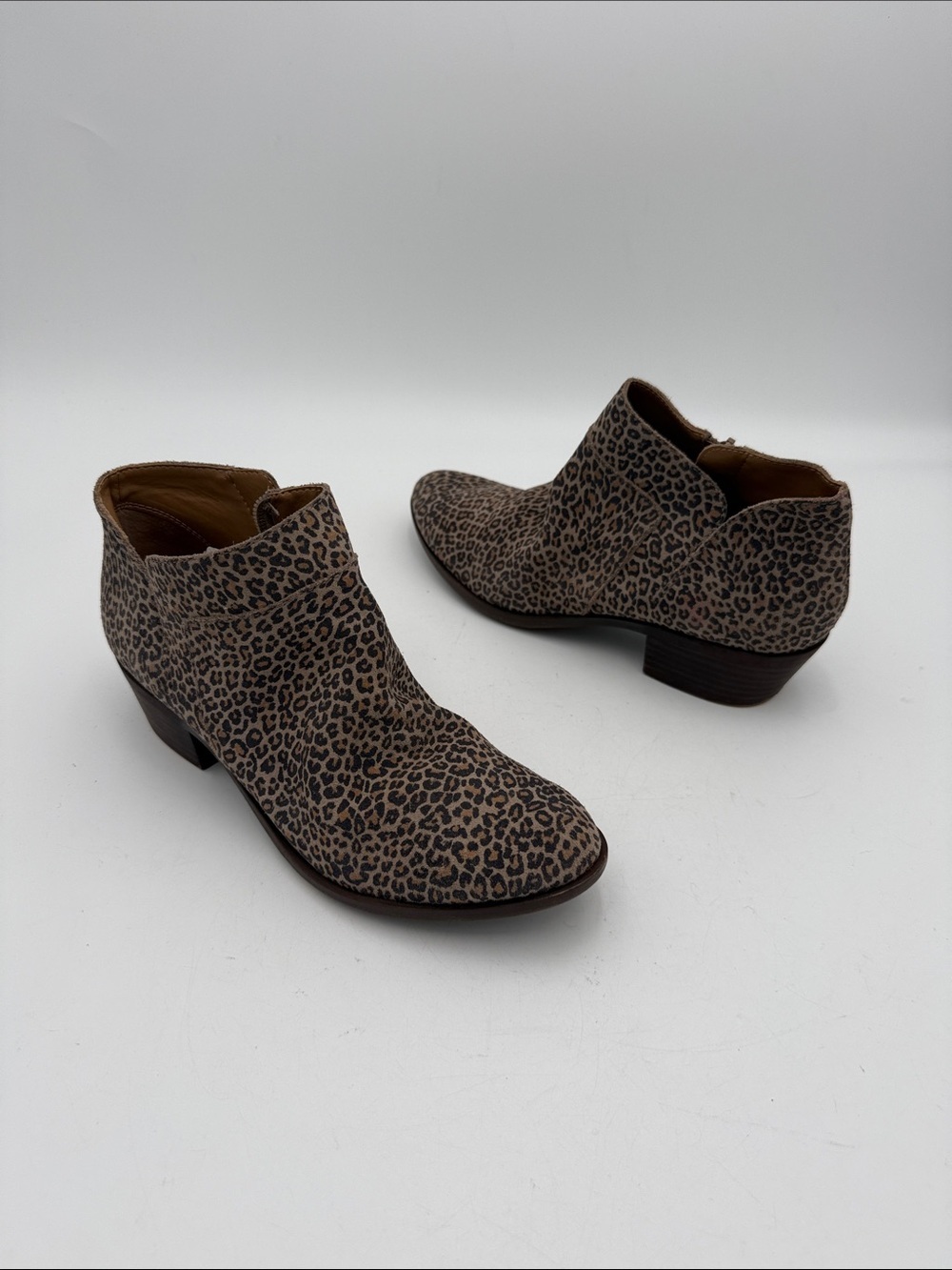 Lucky Brand Leopard Print Ankle Boots - Brown/Cream women 8.5M casual fall retro